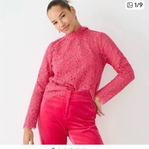 J CREW - Scalloped Lace mock neck blouse